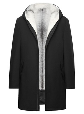 男士中长款加厚保暖十字貂环保水貂可拆卸内胆派克服毛袖连帽外套