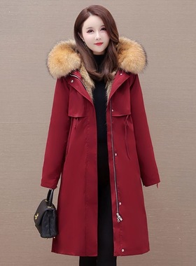 派克服女2023冬新款貂可拆卸内胆皮毛一体中长款爆款皮草外套女仿