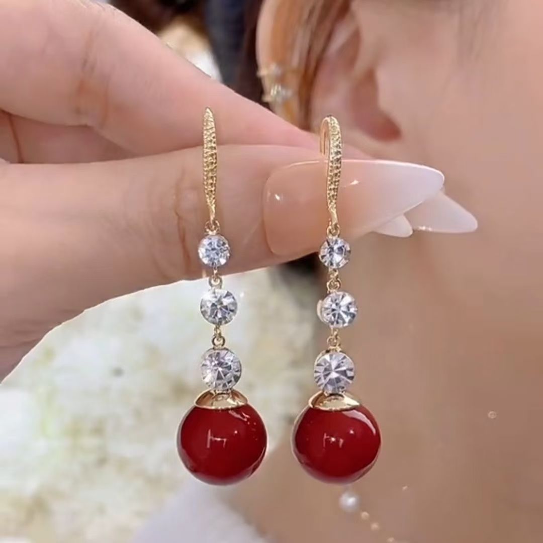超闪红色珠珠耳环网红爆款