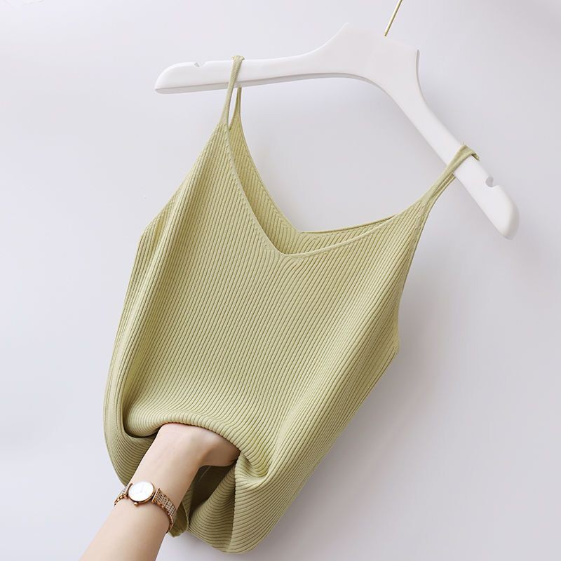 大码冰丝针织吊带背心女胖mm外穿内搭性感显瘦v领美背打底衫ins潮