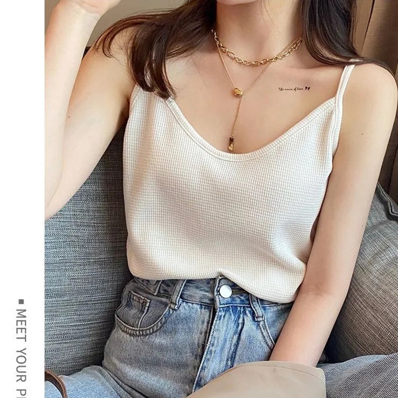 大码华夫格吊带背心女夏胖mm外穿宽松显瘦西装内搭无袖打底衫上衣