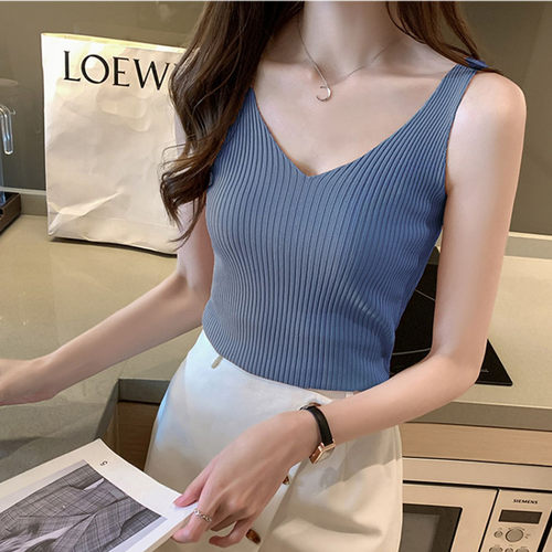 修身大码v领吊带背心性感