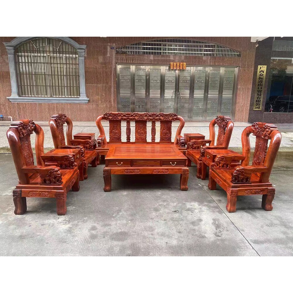 红木家具缅甸花梨木大果紫檀战国大象头沙发10件套客厅实木沙发