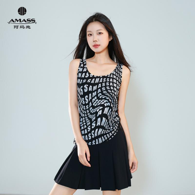AMASS/阿玛施女装百搭新中式无袖上衣百搭字母背心短袖530056