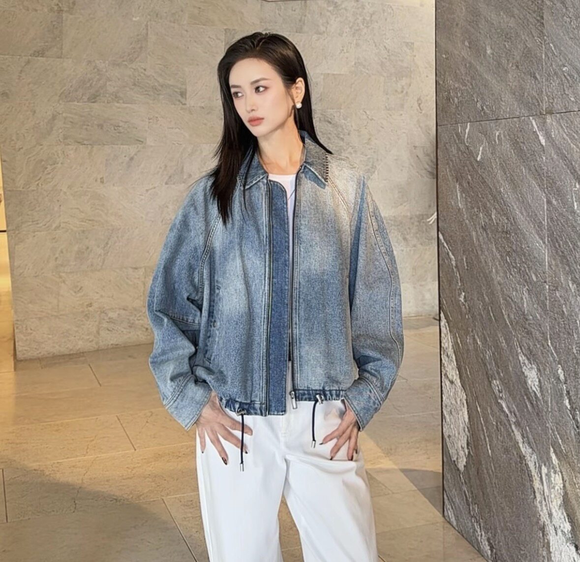 AMASS/阿玛施春秋白色短款宽松洋气新款春季牛仔外套女540077