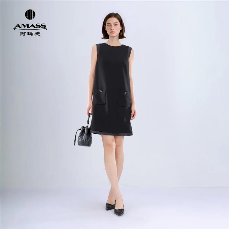 AMASS/阿玛施新款通勤优雅显瘦百搭裙子时尚气质无袖连衣裙550071