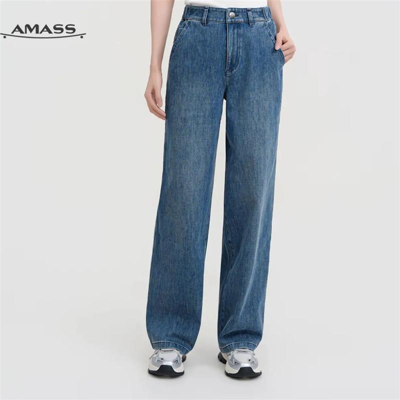 阿玛施AMASS510158新款高腰显瘦气质休闲百搭直筒经典四季牛仔