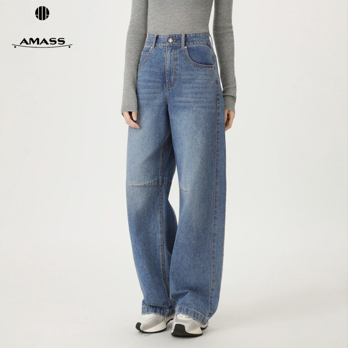 AMASS/阿玛施时尚百搭气质宽松显瘦水洗弯刀休闲牛仔裤510077图片