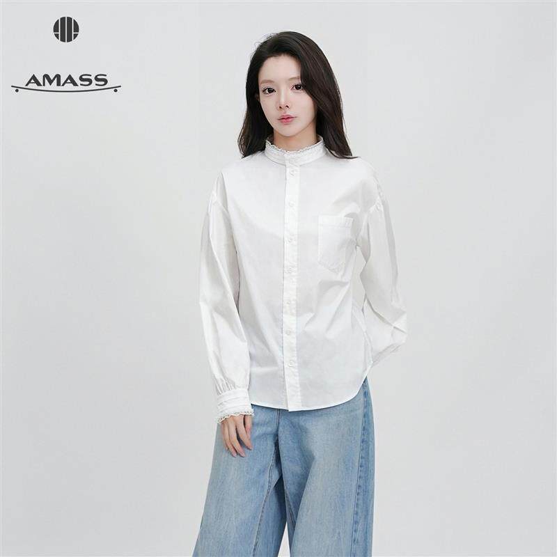AMASS阿玛施/春秋季商务长袖衬衫立领通勤女士气质白色衬衫530115