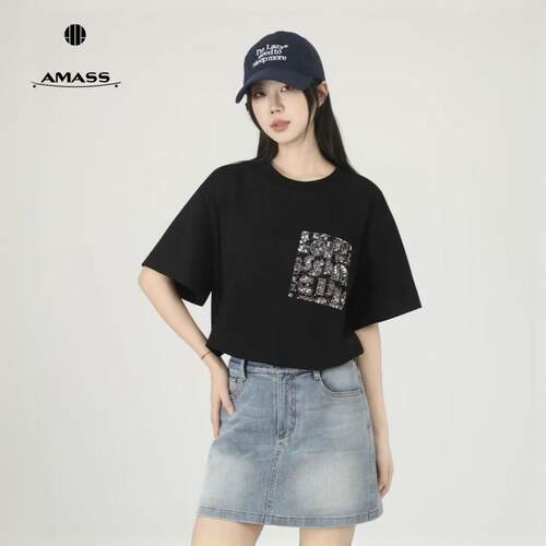 AMASS/阿玛施时尚新款早春休闲半袖百搭显瘦短袖圆领T恤530088