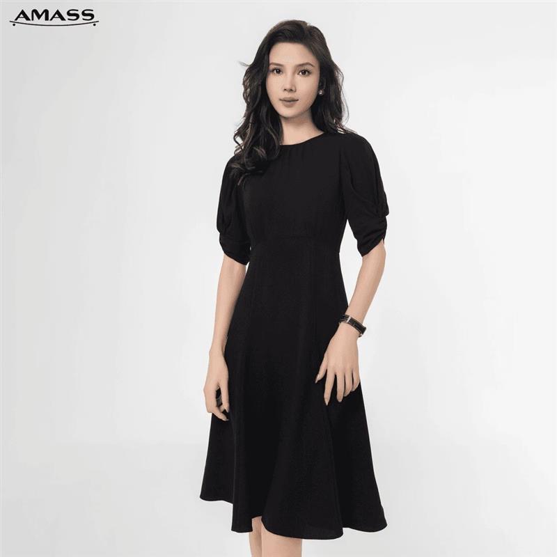 AMASS/阿玛施夏季新款法式气质茶歇群黑色泡泡袖连衣裙5500513