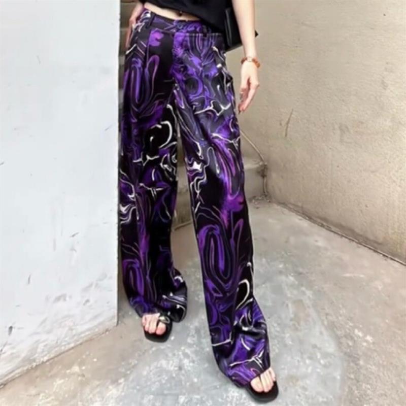 AMASS/阿玛施新款中腰慵懒率性度假风印花宽腿休闲直筒裤 5100561