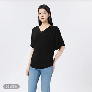 AMASS/阿玛施新款春夏百搭短袖上衣时尚气质休闲风V领T恤女530081