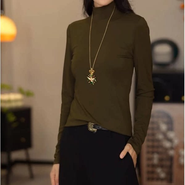 阿玛施女装正品2026春秋季新款小立领莫代尔长袖T恤打底衫530276