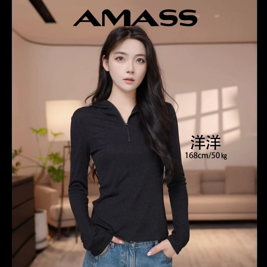AMASS/阿玛施26新款细闪出片漂亮衬衣设计感连帽修身卫衣5300662