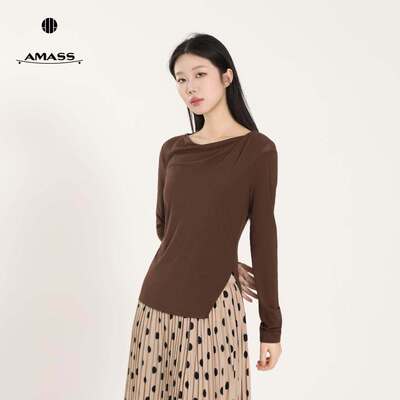 AMASS/阿玛施26年早春时尚气质慵懒感休闲显瘦荡领长袖T恤530156