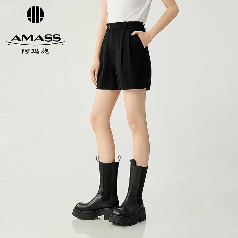 AMASS/时尚经典招牌款百搭高腰打褶宽腿短裤黑色510001