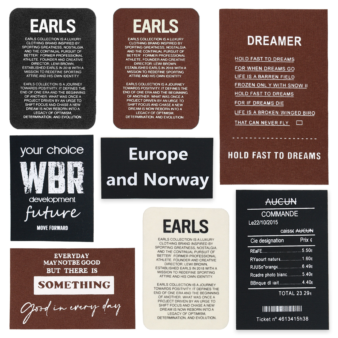 咖啡色自粘布贴英文字母印花标潮牌补丁贴羽绒服衣服布贴服装辅料