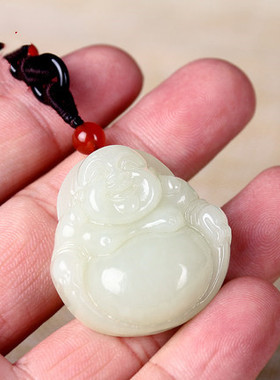 新疆和田玉挂件项链笑佛吊坠