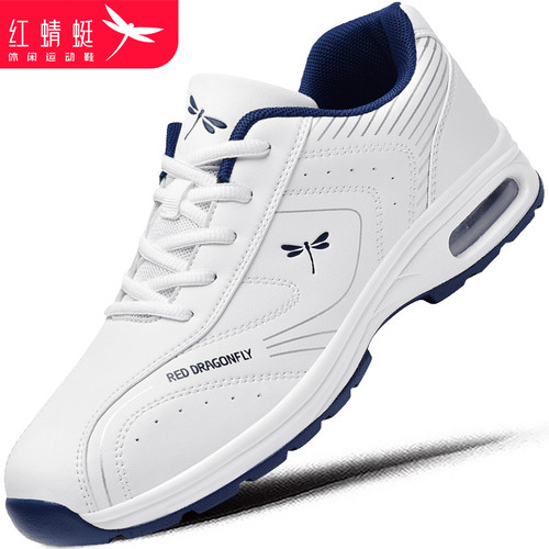 红蜻蜓新款品牌防水皮面运动鞋男