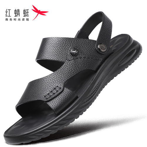 红蜻蜓夏季真皮凉鞋男开车凉拖鞋