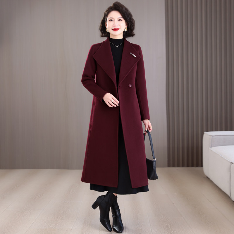 红色大码*面羊绒大衣女中长款2026新款秋冬高端高级感毛呢外套