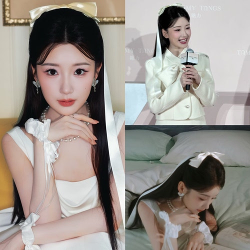 定制～ 毛晓彤同款白色蝴蝶结发夹超长蝴蝶结飘带少女芭蕾风发夹