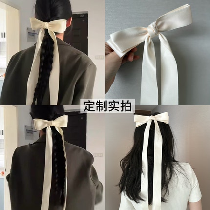 法式慵懒飘带头饰 Jennie同款超大蝴蝶结发夹女后脑勺顶夹弹簧夹
