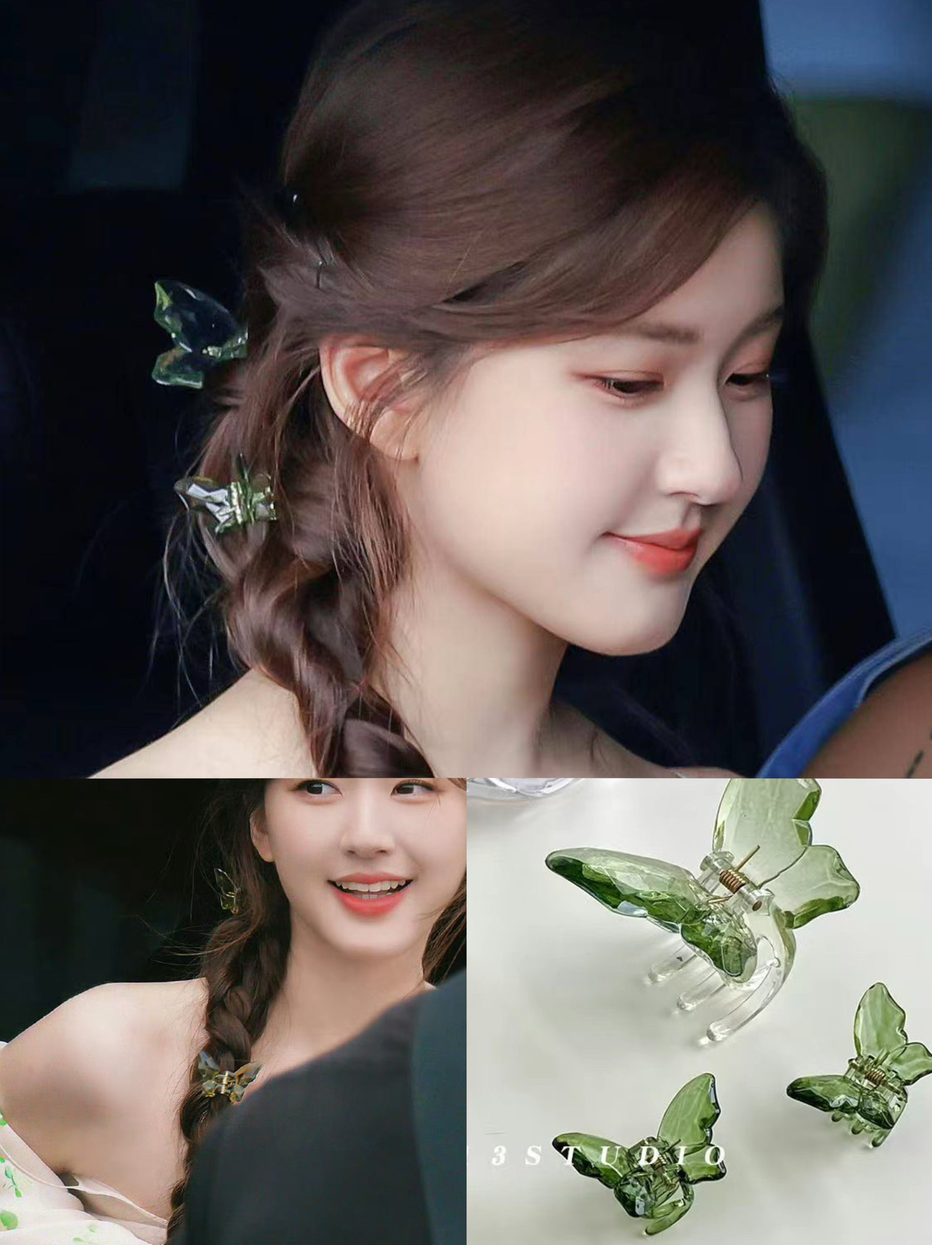 绿野仙踪～定制赵露思同款绿色透明蝴蝶结抓夹公主头仙女抓夹立体