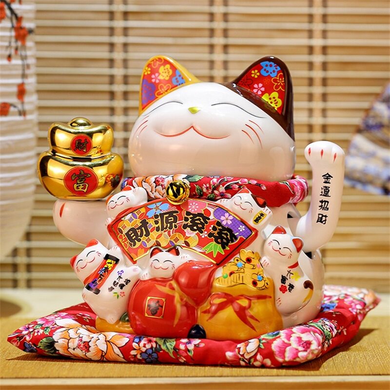 摇手招财猫摆件开业礼品店铺前台大小号家用客厅创意发财猫招手