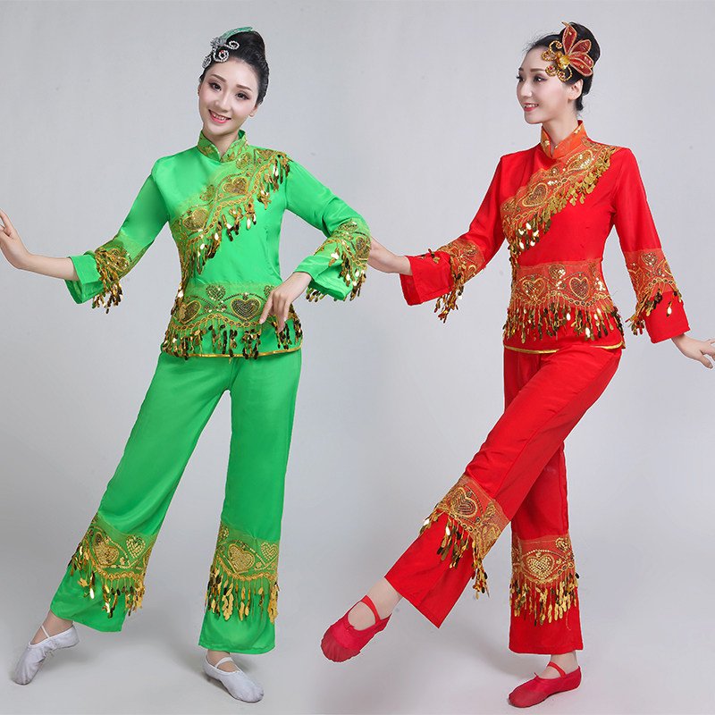 秧歌服女套装2022新款跳舞衣服广场舞中老年腰鼓服装扇子舞演出服