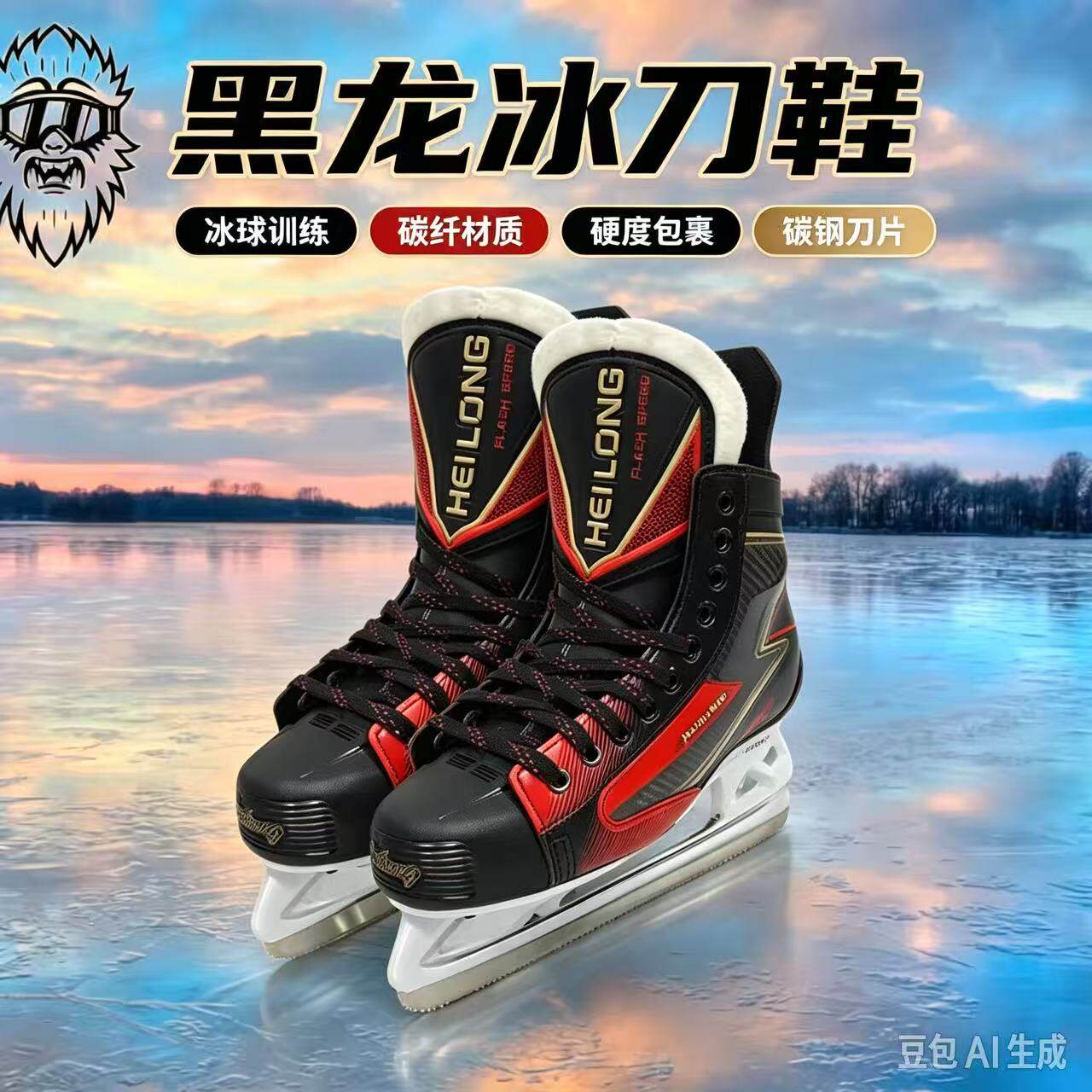 黑龙品牌新款冰球刀鞋 专业冰刀鞋 成人青少年儿童冰球刀鞋
