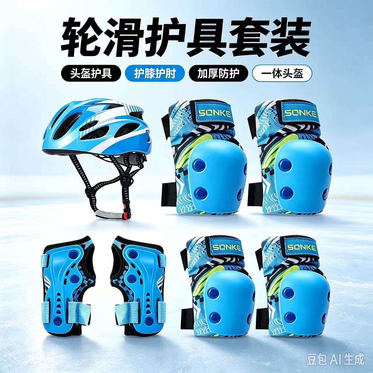轮滑护具儿童自行车头盔全套装滑板头盔溜冰旱冰鞋运动护膝安全