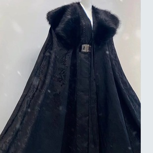 汉服斗篷男冬季加厚保暖新款大毛领披风黑色国风万用cos服武侠女