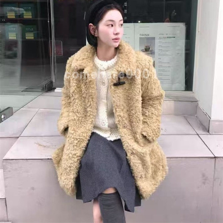 现货速发韩国东大门代购objet2025冬季新款宽松翻领毛绒绒外套女