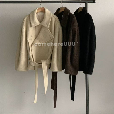 现货速发韩国东大门代购riveroom2025冬季新款系带毛呢大衣外套