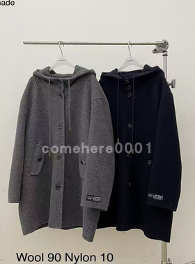 现货速发韩国东大门代购atmosphere2025秋季新款连帽长款毛呢大衣