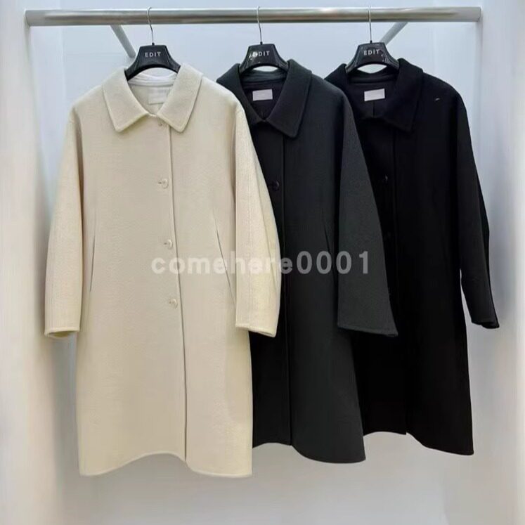 现货速发韩国东大门代购edit2025秋季新款气质翻领单排扣毛呢大衣