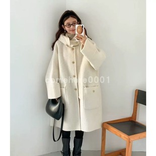 现货速发韩国东大门代购egg2025秋冬新款设计感气质长款毛呢大衣