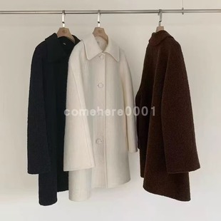 现货速发韩国东大门代购egg2025秋冬新款翻领单排扣纯色毛呢大衣