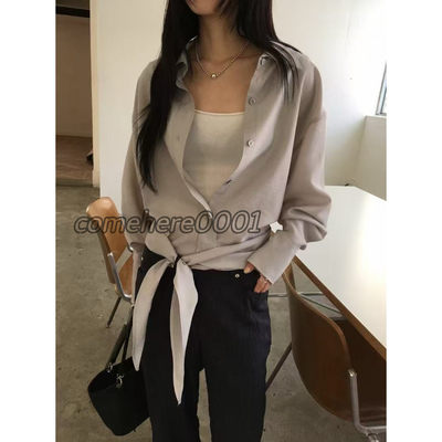 现速发韩国东大门代购breathe2026春夏新款时尚纯色翻领系带衬衫