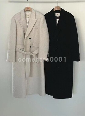 现货速发韩国东大门代购femme2025冬季新款翻领纯色腰带大衣外套