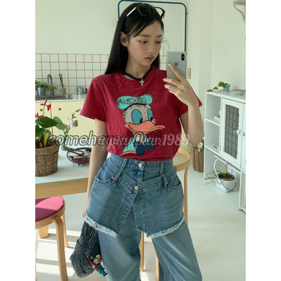 现速发韩国东大门Tara by motion2026春季新款创意卡通印花T恤