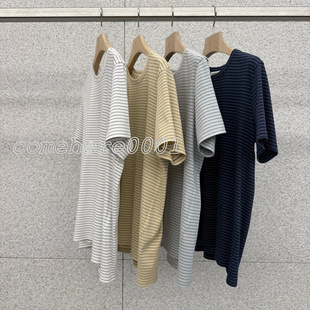 现速发韩国东大门代购at the bagel2026春夏新款圆领条纹宽松T恤