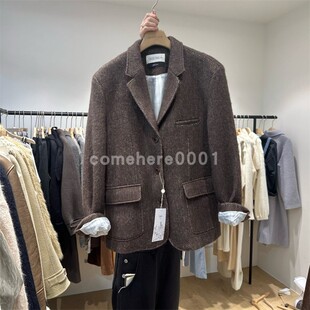 现货速发韩国东大门代购overtake2025冬新款复古宽松毛呢西装外套