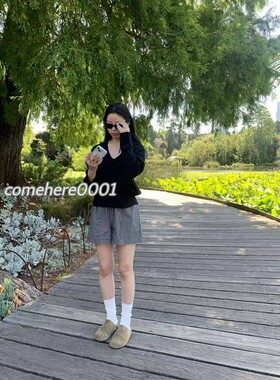 现货速发MOHHE韩国东大门26春季新款 洋气简约中高腰系带格子短裤