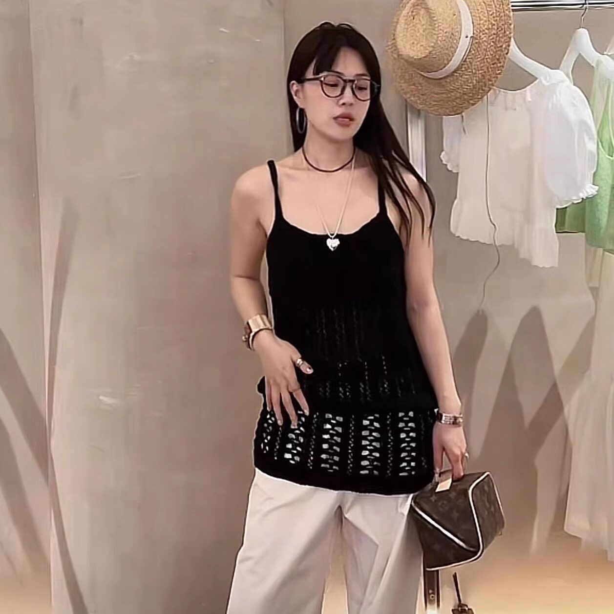 现货速发韩国东大门代购女2025春夏向日葵同款镂空针织吊带连衣裙