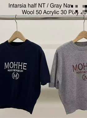 韩国东大门代购mohhe2025秋季新款休闲字母刺绣短袖针织上衣女