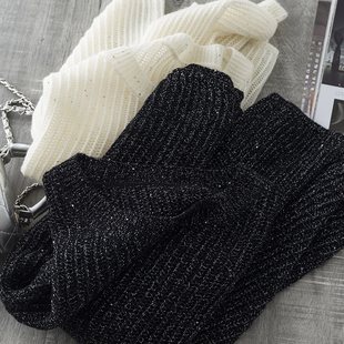 优雅气质BLINGBLING璀璨黑针织衫亮片星空羊毛毛衣打底衫早秋新款