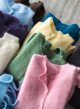 高货！反季捡漏！230g加厚拉绒羊毛羊绒衫无缝圆领针织开衫毛衣女